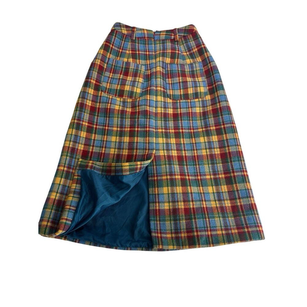 Serious Zizifei Womens Blue Yellow Red Tartan Wool Plaid A-Line Skirt Pockets - Picture 7 of 8